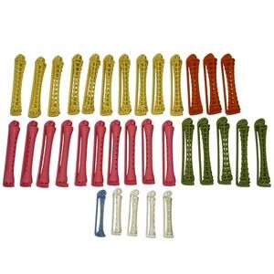 Vintage Hair Curlers Mixed Lot of 33 Plastic Snap On‎ Yellow Pink Orange Green